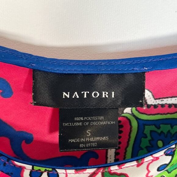 Natori Floral Print Satin w/ Lace Trim Chemise Slip Dress Pink Blue Green - Picture 5 of 9